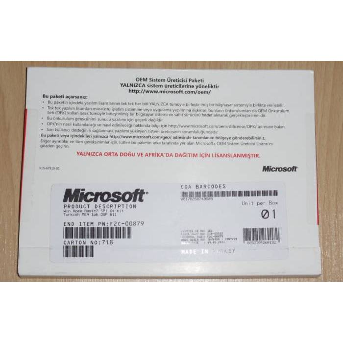 Microsoft Windows 7 Pro 32Bit SP1 Türkçe Oem
